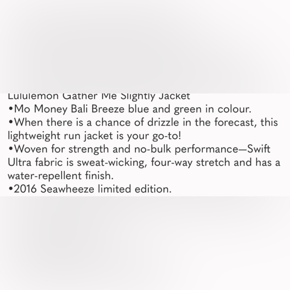 ❤️NWT RARE gather me slightly jacket run walk Bali Breeze Seawheeze 2016 limited - Picture 8 of 8